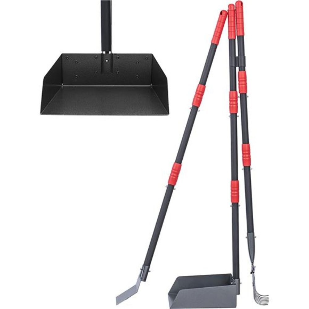 XL Poop Scooper for Large and Small Dogs with Long Handle, Metal Tray and Rake